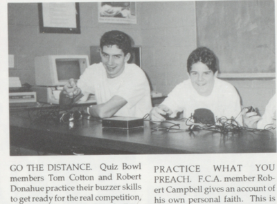 Picture of quizbowl practice from the 1995 Dardanelle high school yearbook
